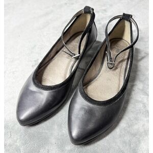 J Jill Carrie Shoes Womens Size 8 Black Leather Ankle Strap Flats Ballet